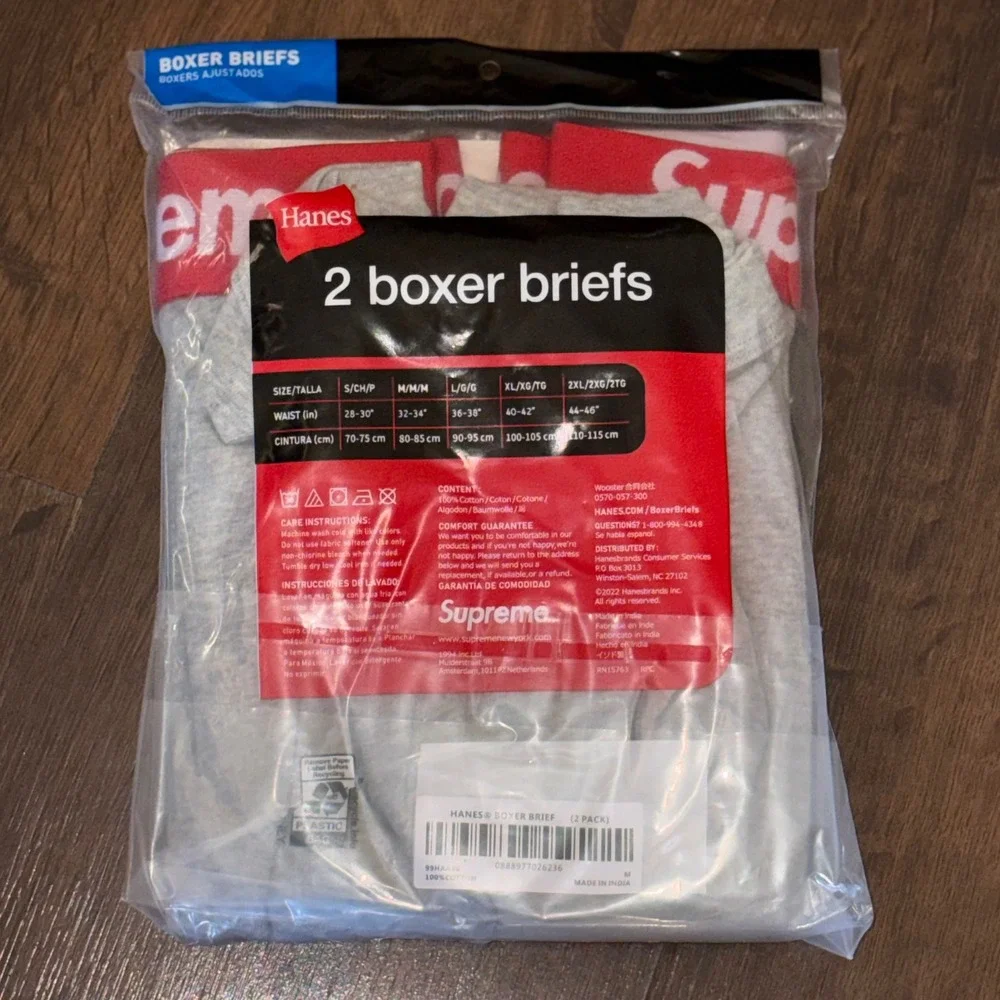 Supreme Hanes Boxer Briefs 2 Pack Heather Grey Red Logo Size XL 40-42 Waist Hype